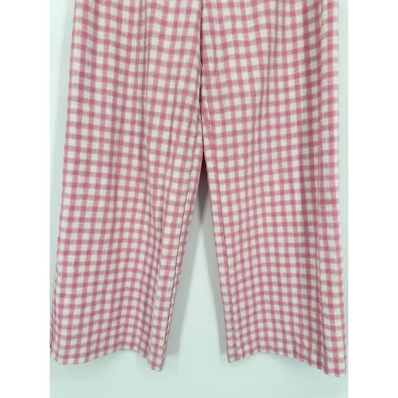 ZARA Full Length Gingham Plaid Wide Leg Pants High Rise Trouser Pink/ White - Picture 7 of 12